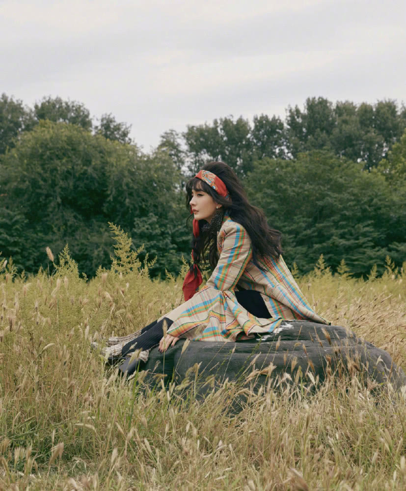 杨幂复古造型真吸睛！身穿彩色格纹外套明艳动人，发型引争议