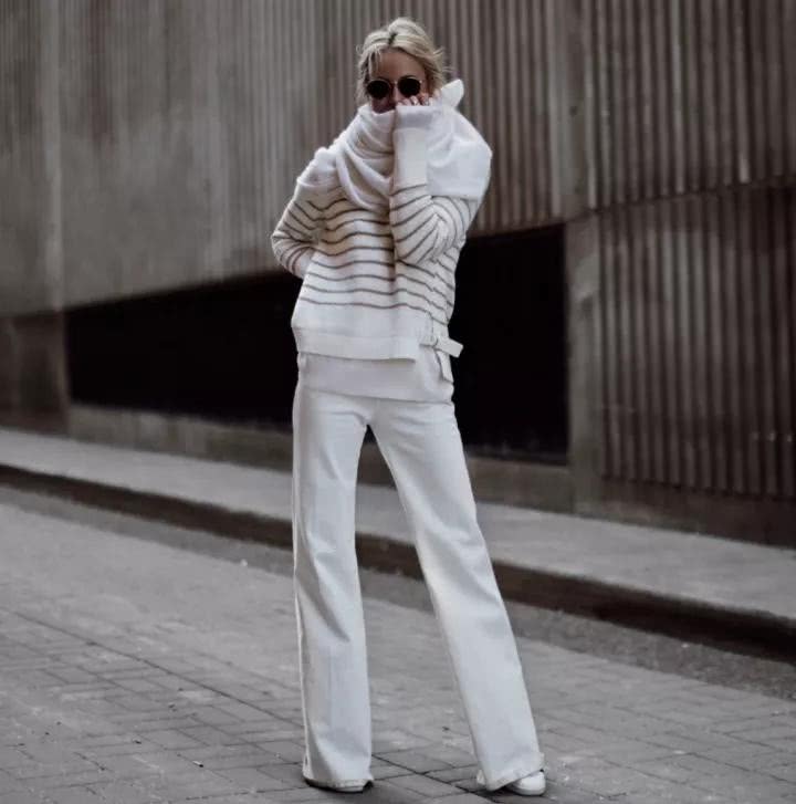 通勤必备白色裤装,是冬天里的一抹亮色
