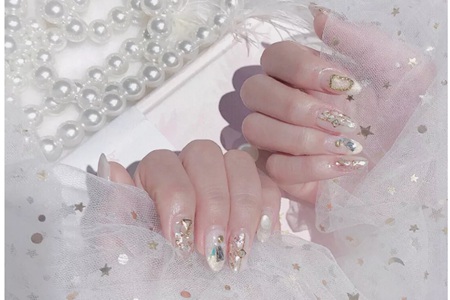 水晶时尚美甲,日系透明手指图案图片大全