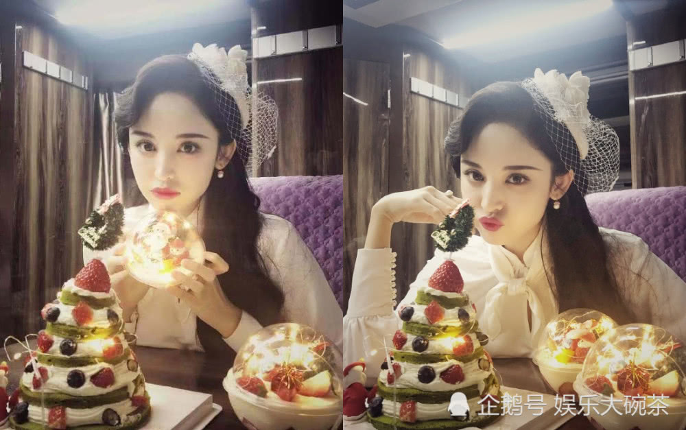 娜扎晒身穿白色上衣秀圣诞节美照，头戴白色网纱不仅优雅还甜美可爱