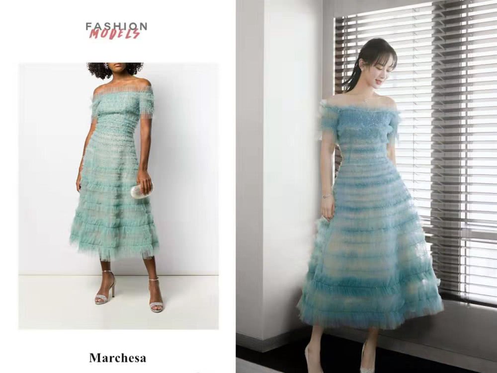 美女杨紫出席活动穿一袭薄荷绿轻纱裙，配精致编发好甜美