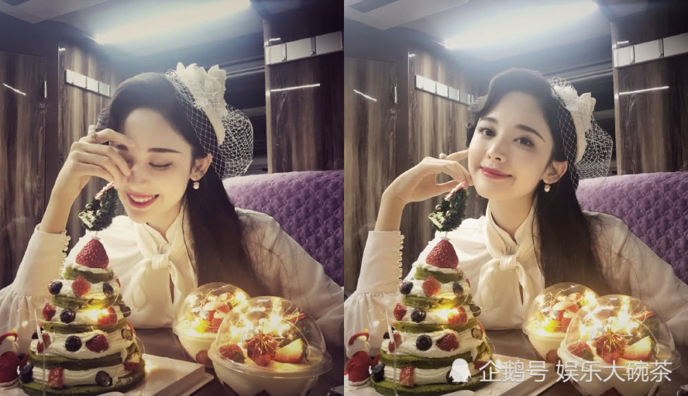 娜扎晒身穿白色上衣秀圣诞节美照，头戴白色网纱不仅优雅还甜美可爱