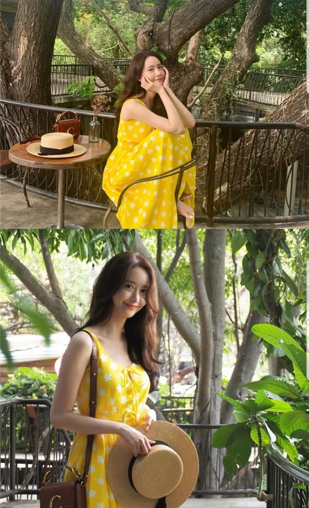 林允儿穿温柔黄裙装配低马尾，29岁清新又甜美