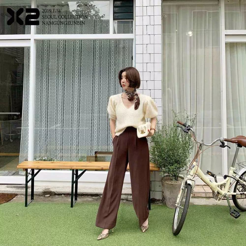 针织衫+拖地裤=秋冬巨洋气穿搭,好看到爆