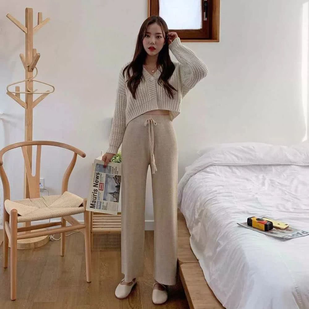 针织衫+拖地裤=秋冬巨洋气穿搭,好看到爆