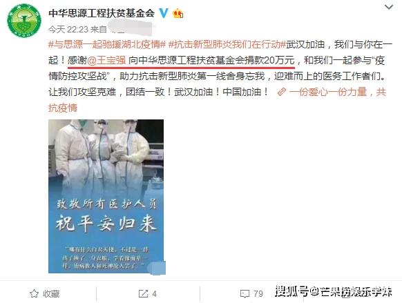 王宝强岳云鹏各捐20万抗击武汉疫情,章子怡汪峰夫妇捐款100万