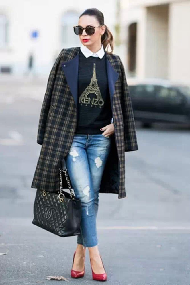 纯色大衣穿腻了？今年流行的格纹休闲大衣，时髦好看又减龄