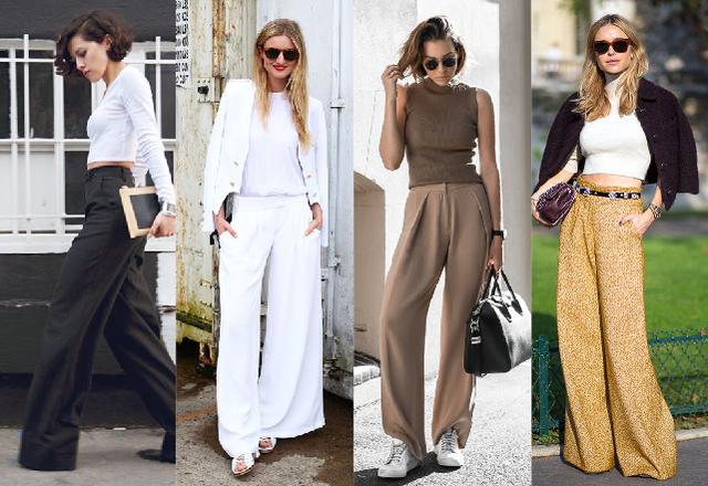 欧美街拍 紧身上衣阔腿裤