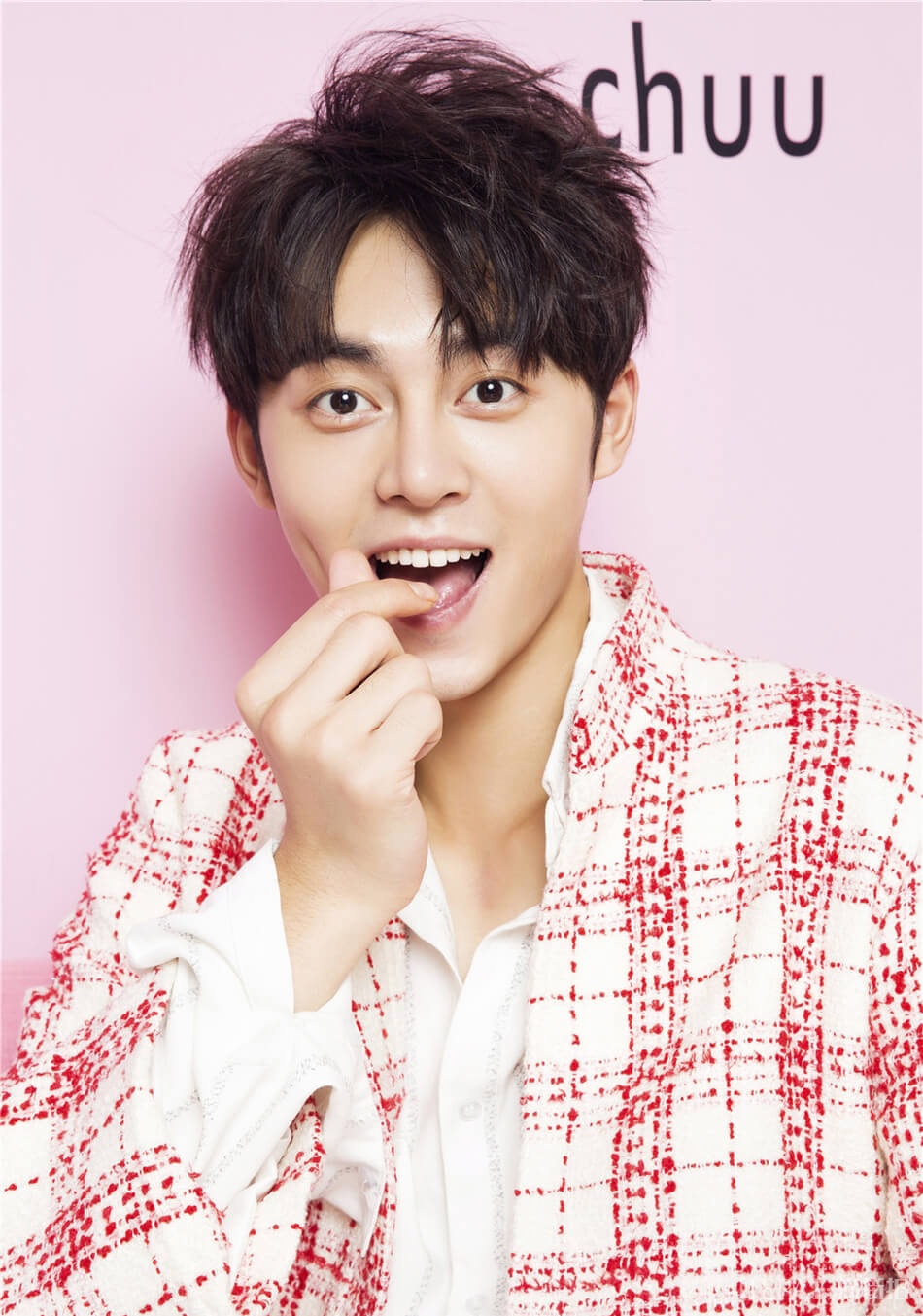 长腿暖少年谢彬彬格纹长外套 帅气写真图片