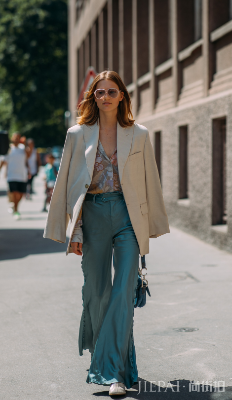 欧美街头潮人示范 中短款外套+裤子打造甜美淑媛风