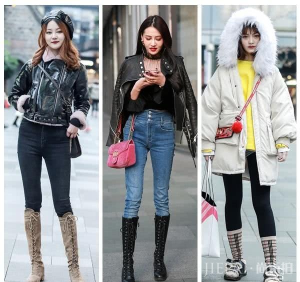初春时尚穿搭皮衣＋长筒靴