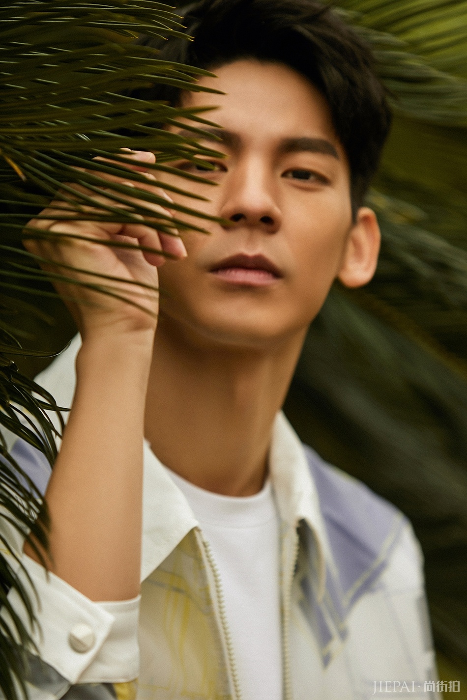 林柏宏时尚写真曝光印花衬衫白t清爽简约