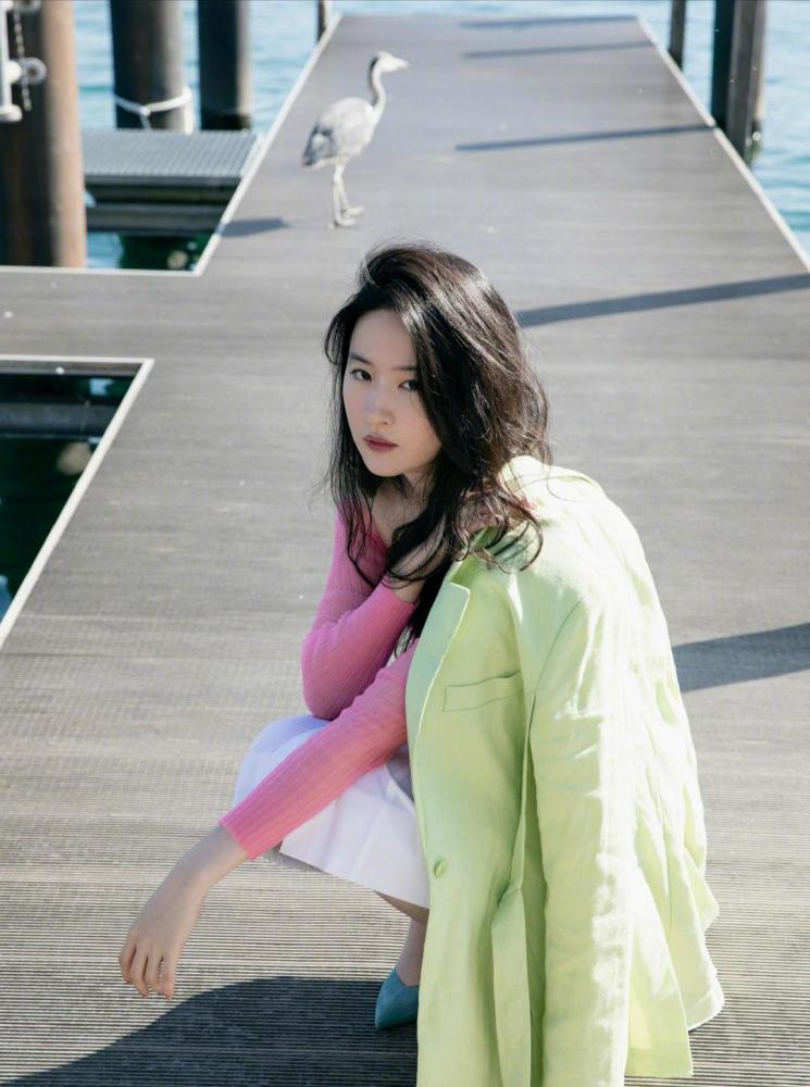 刘亦菲穿“马卡龙”撞色套装,清新时尚又减龄