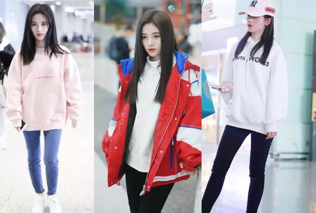 鞠婧祎齐刘海长发搭配毛衣温柔又甜美，早该这样穿了