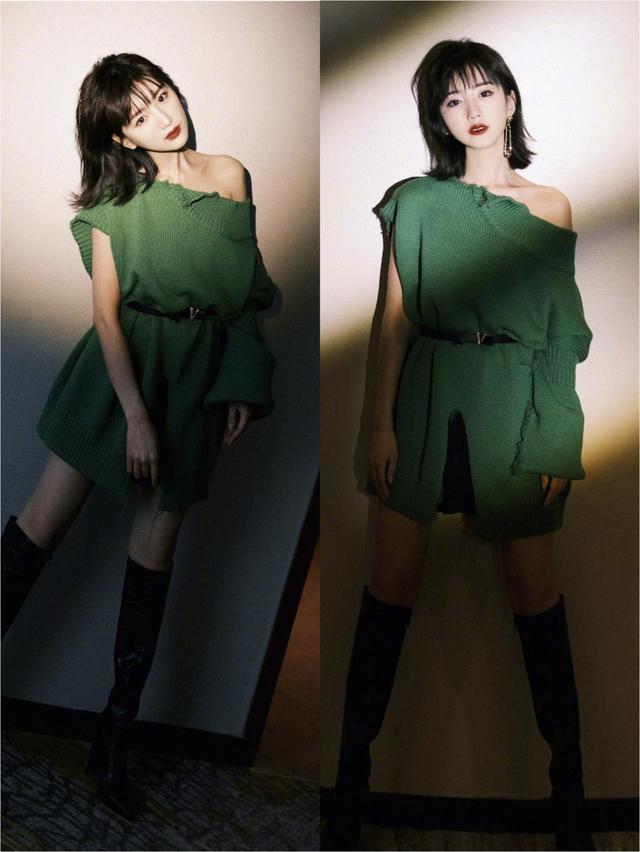 毛晓彤针织衫还要斜着穿，秀一边肩膀一般人难驾驭