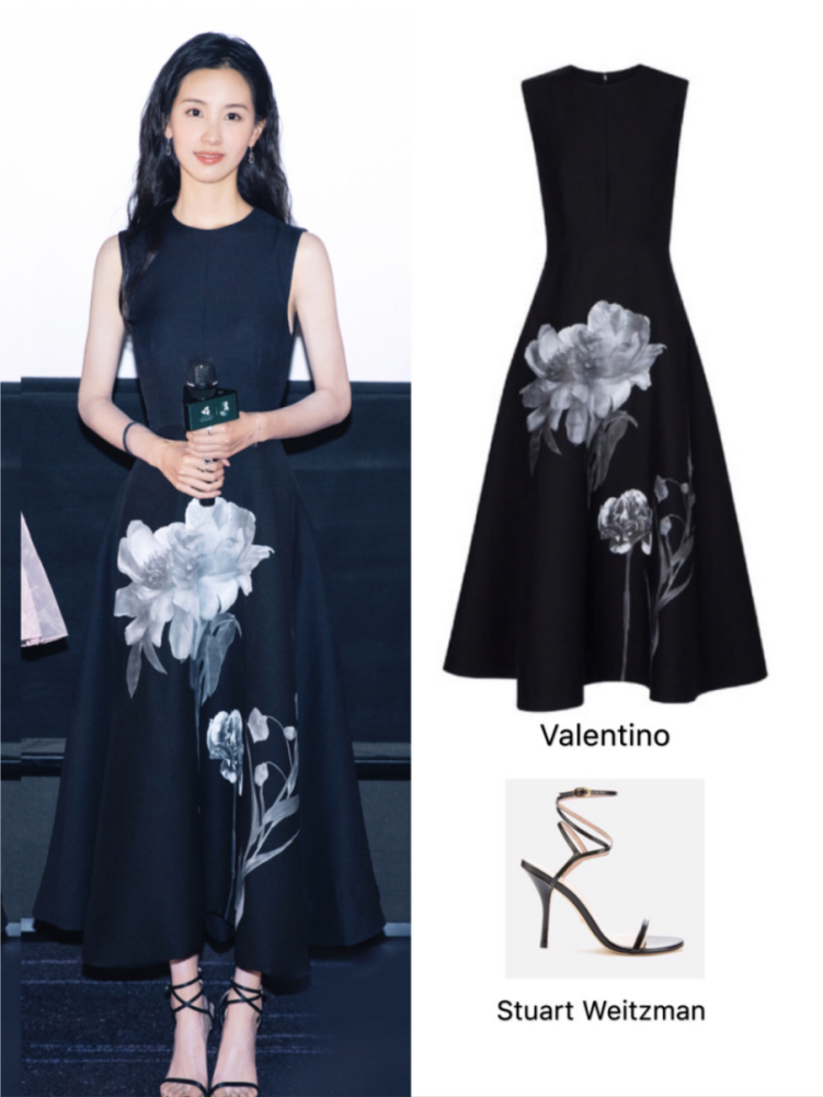 陈都灵身材比例堪比模特，穿黑色礼服端庄优雅，小蛮腰太性感