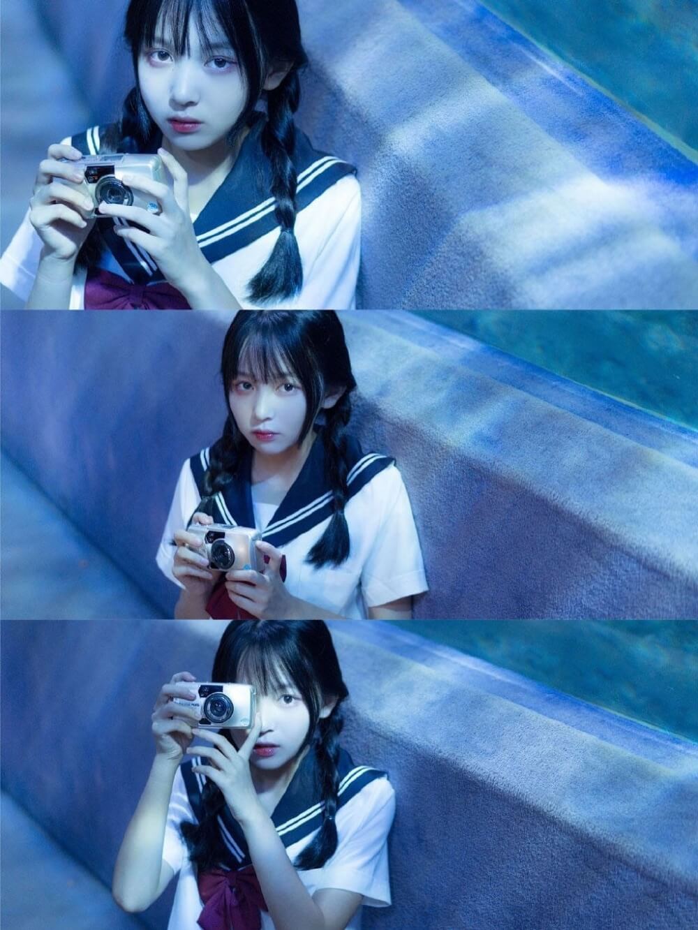 甜美双麻花辫水手服美少女海洋馆写真