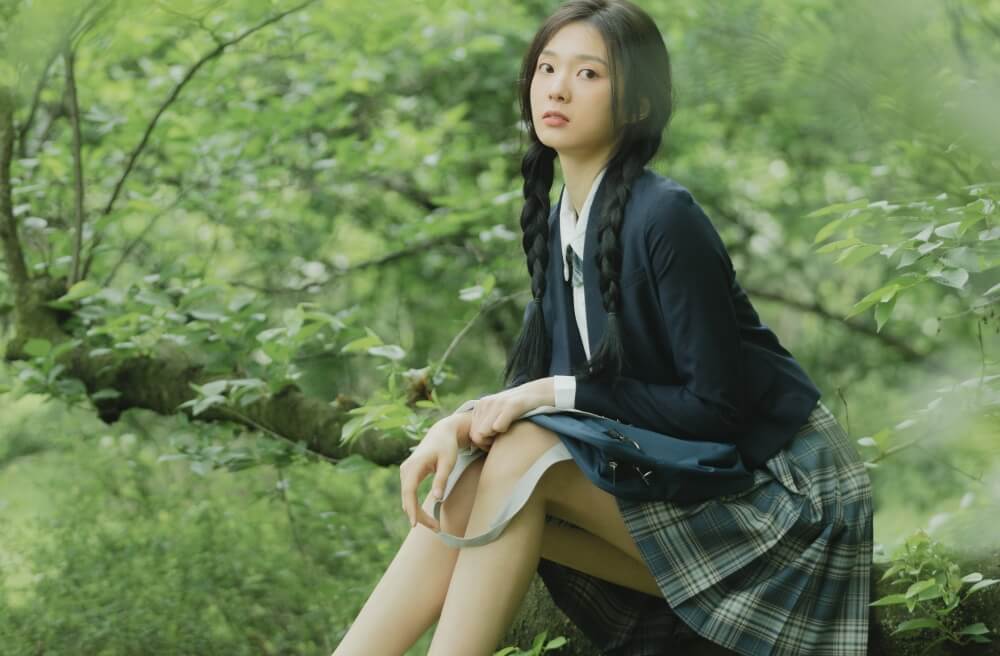 内地新生代女演员张可艾麻花辫日杂风JK制服清新图片写真