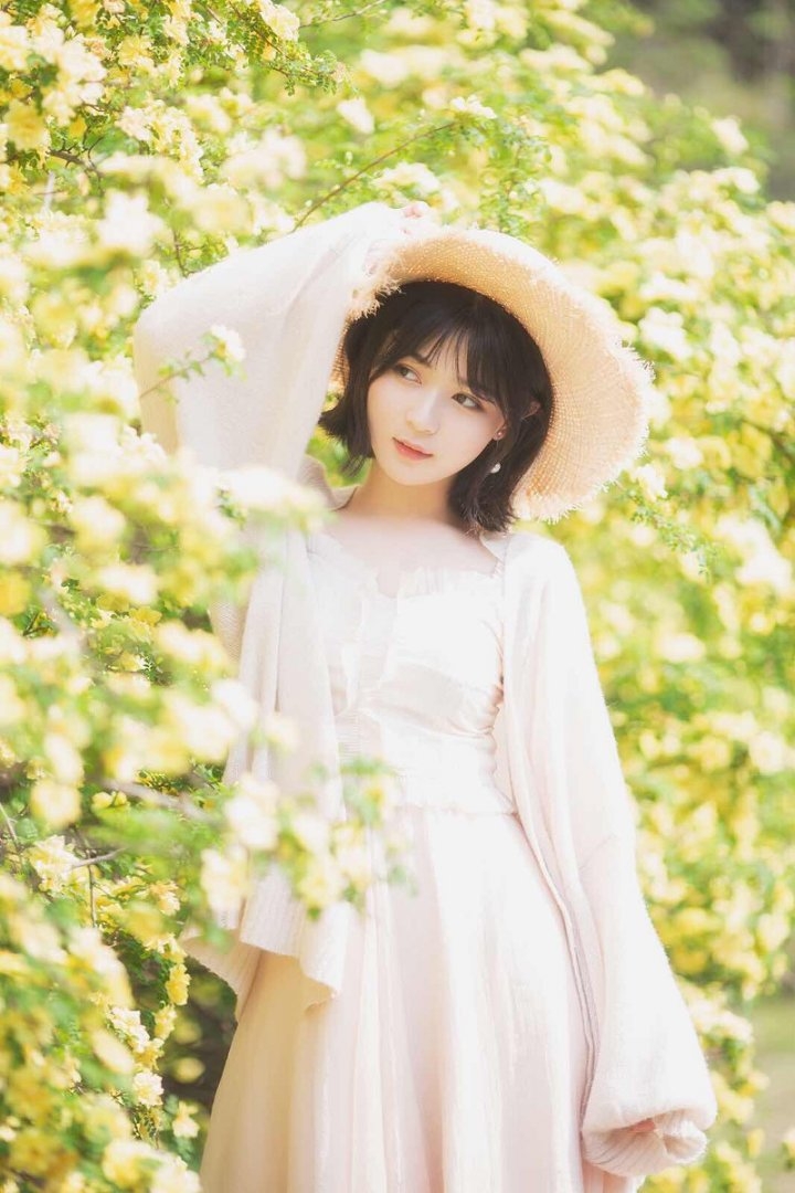 穿白裙的少女花海清新写真图片