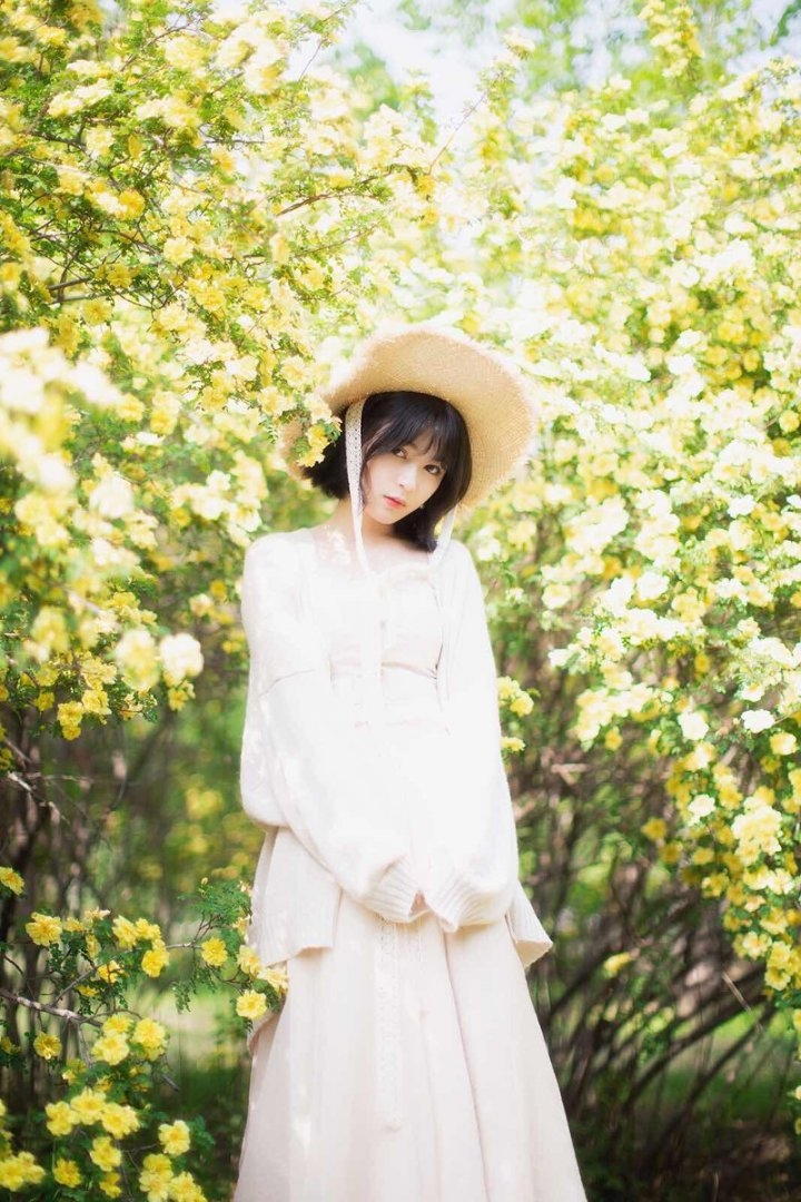 穿白裙的少女花海清新写真图片