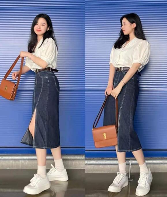 早秋牛仔半身裙搭配什么上衣最好看