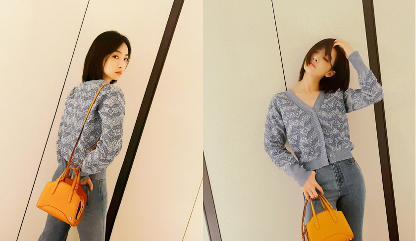 宋茜机场街拍：穿皮草像“火烈鸟”，冬天穿破洞牛仔裤让人看不懂