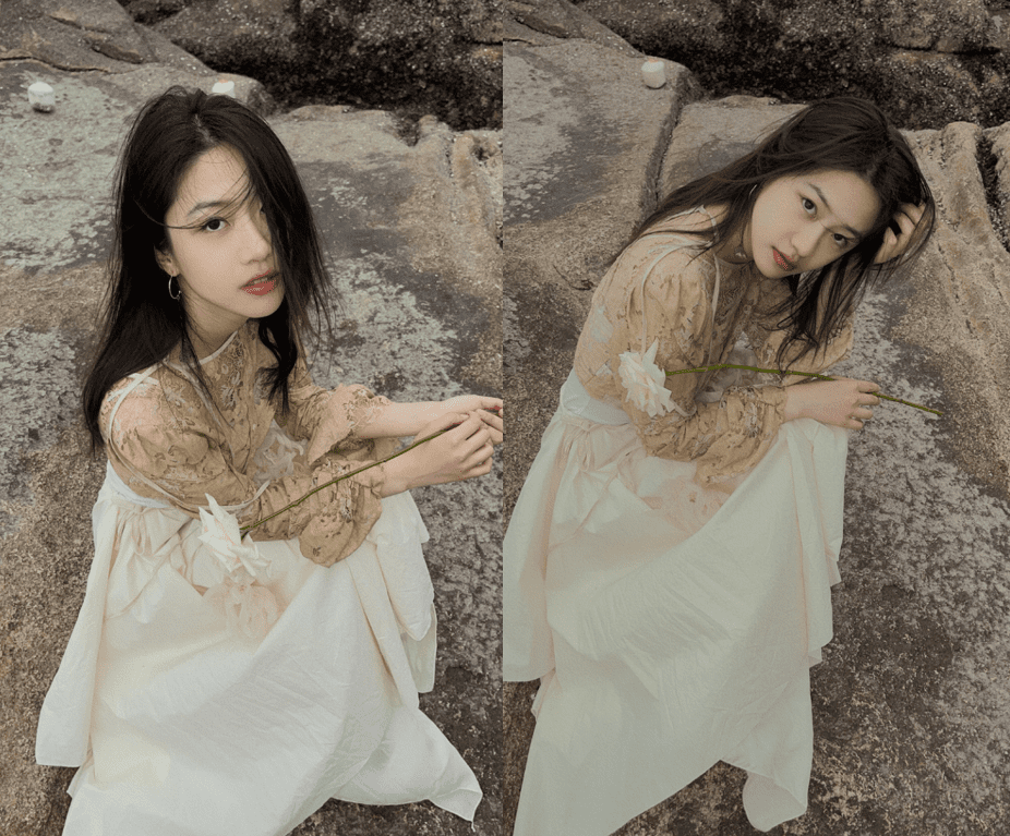 向涵之穿衬衫配百褶裙,青春魅力十足