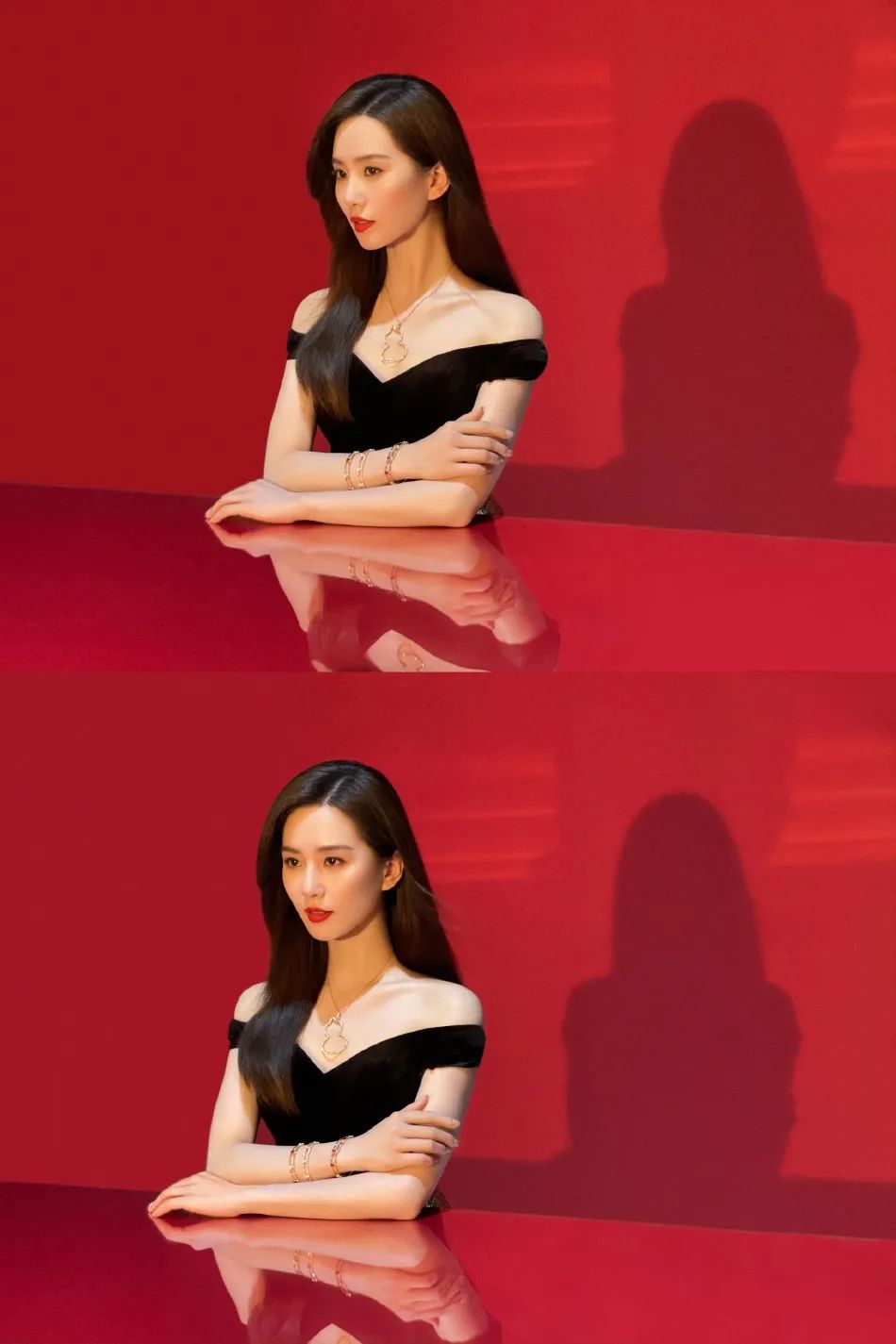 刘诗诗穿露肩黑裙秀天鹅颈！成熟妩媚性感美艳