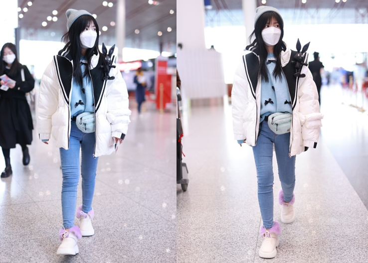 前火箭少女“小七”穿衣风格太甜了,牛仔套装梳双马尾显嫩又美丽