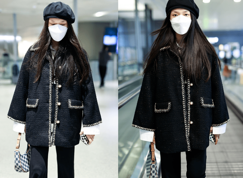 林允机场街拍：穿灰色卫衣搭配工装马甲休闲又有范