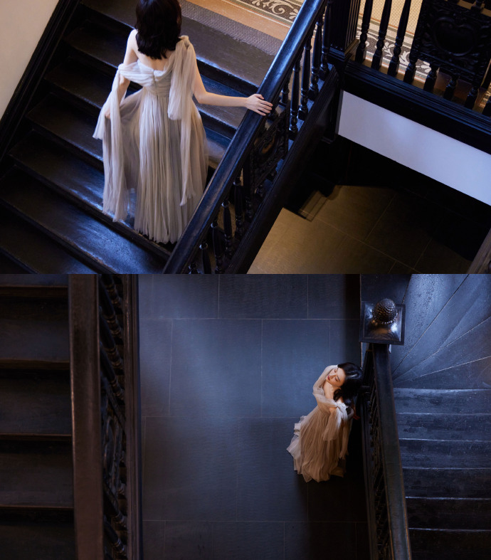 景甜穿粉色系带长纱裙大秀香肩!大秀白皙的香肩