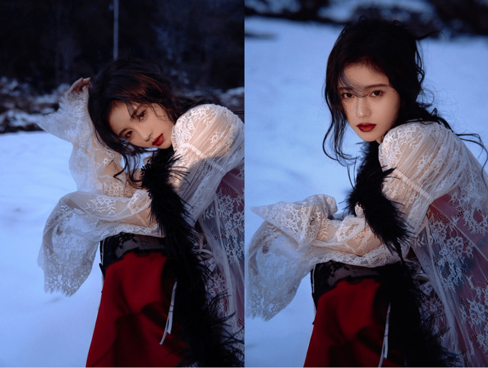 鞠婧祎换了穿衣风格好惊艳，穿红色蕾丝长裙御姐味十足