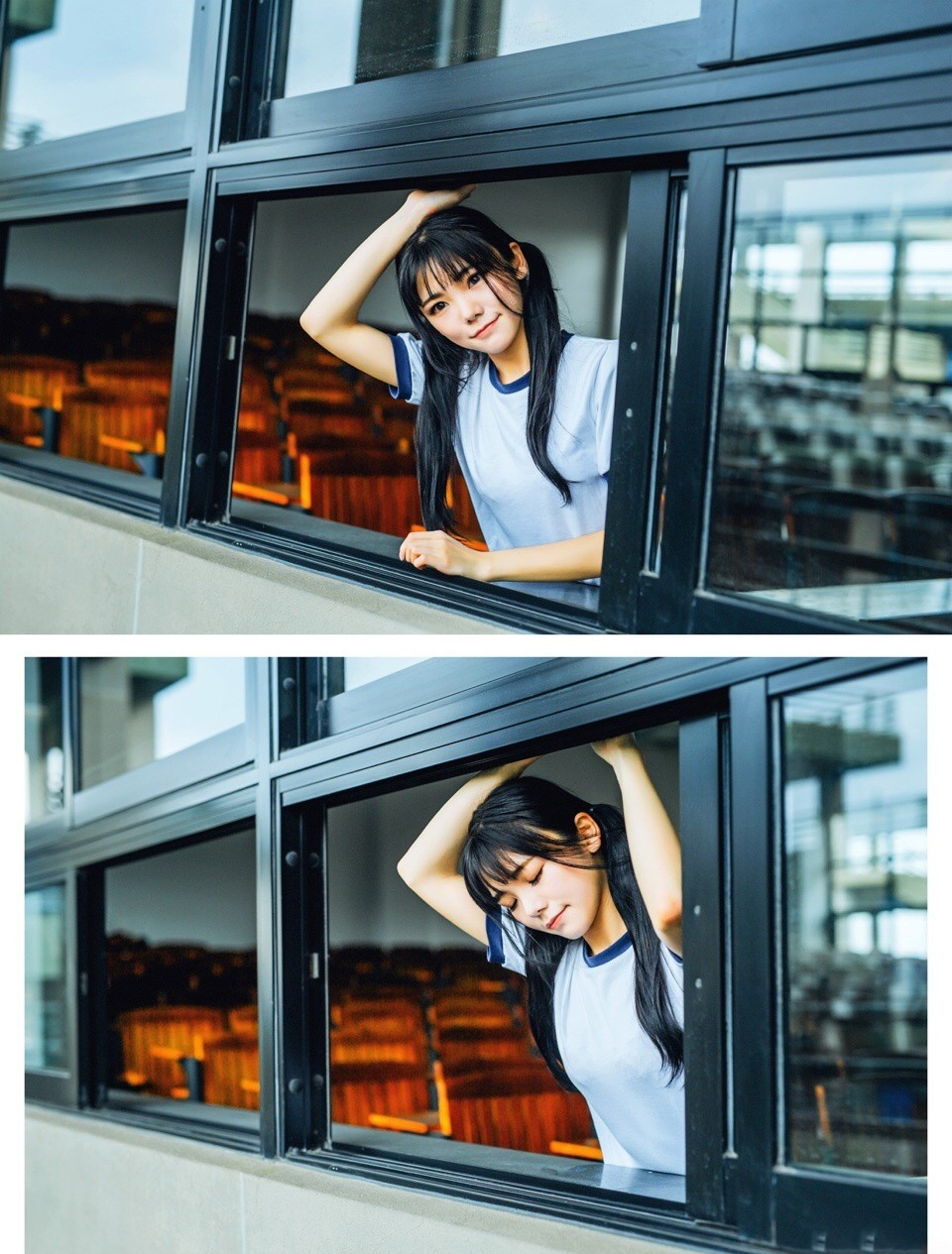 双马尾美女休闲体操服修长美腿户外街拍写真