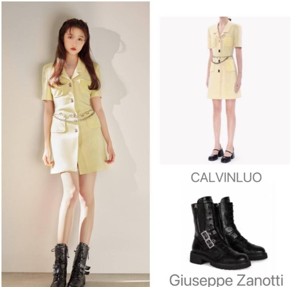 关晓彤穿奶黄色西装裙好清纯，甜美得像个小公主让人心动