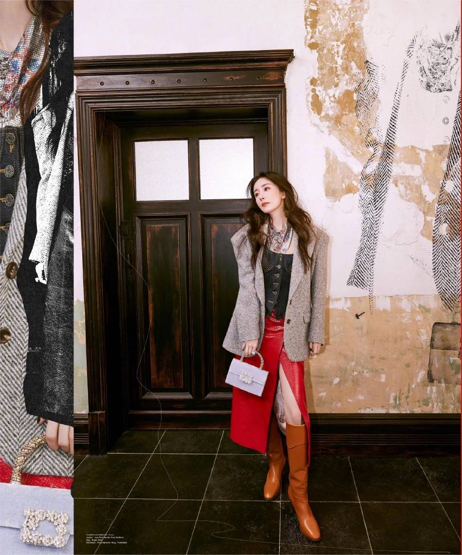 杨幂穿毛绒质感外套又A又飒！肤白貌美大长腿太惊艳了