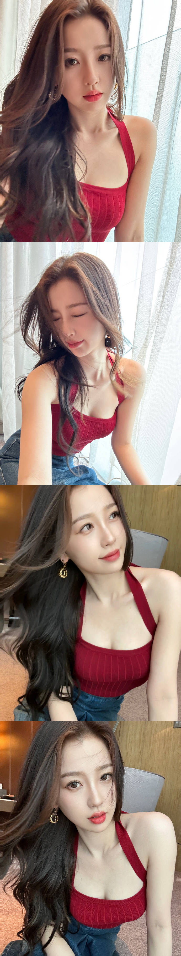 虞书欣穿红色吊带上衣大秀事业线！复古港风造型性感迷人