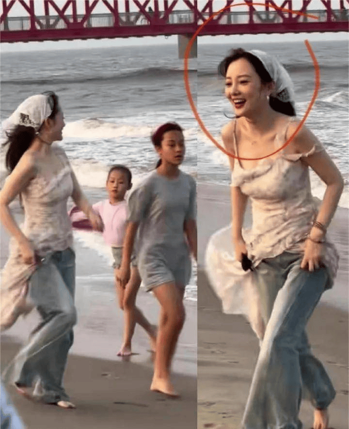 43岁李小璐晒新疆度假美照，穿白色紧身蕾丝衫又纯又欲，身材如同少女-8