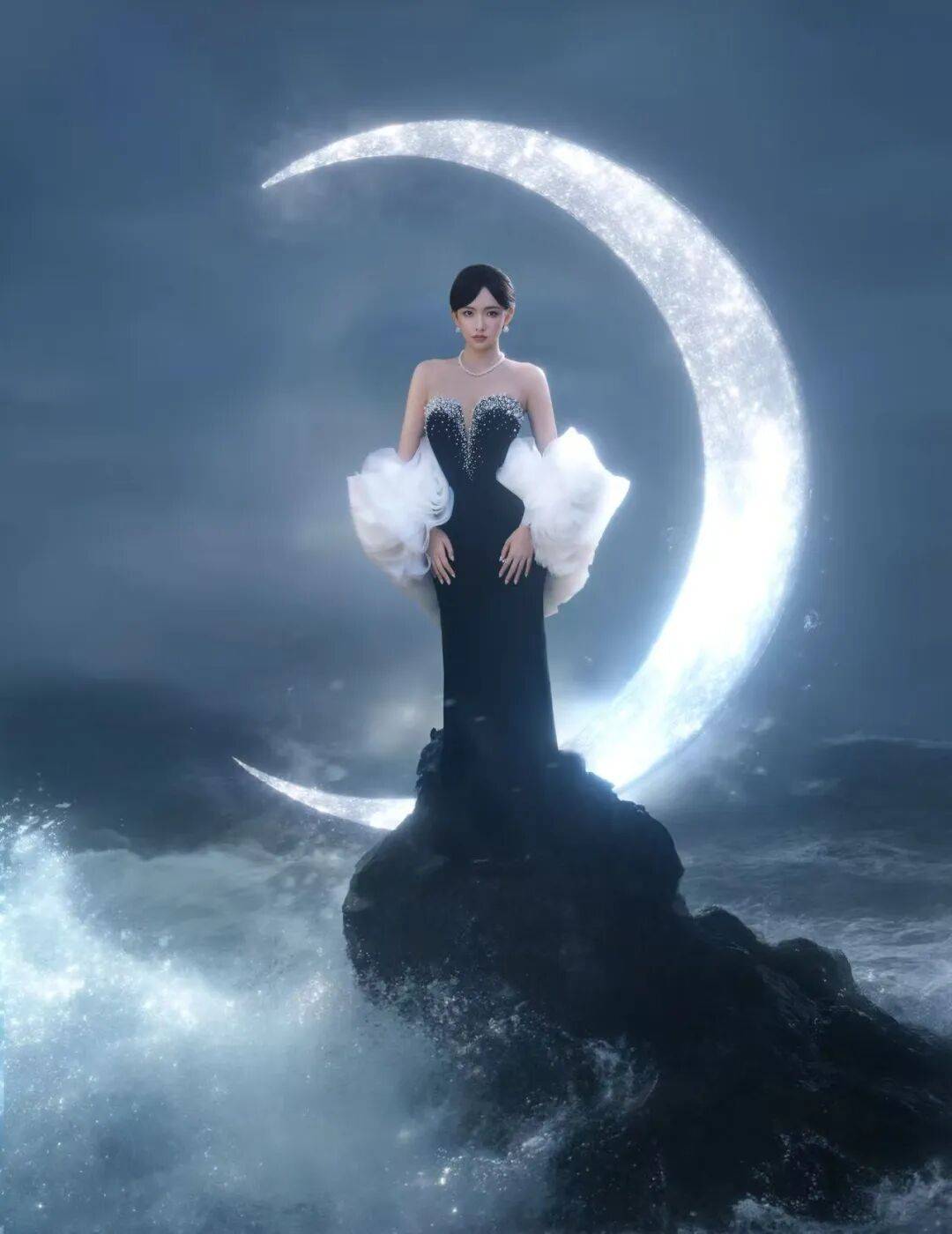 程潇穿抹胸裙露出事业线宛如黑玫瑰！魔鬼身材性感火辣-4