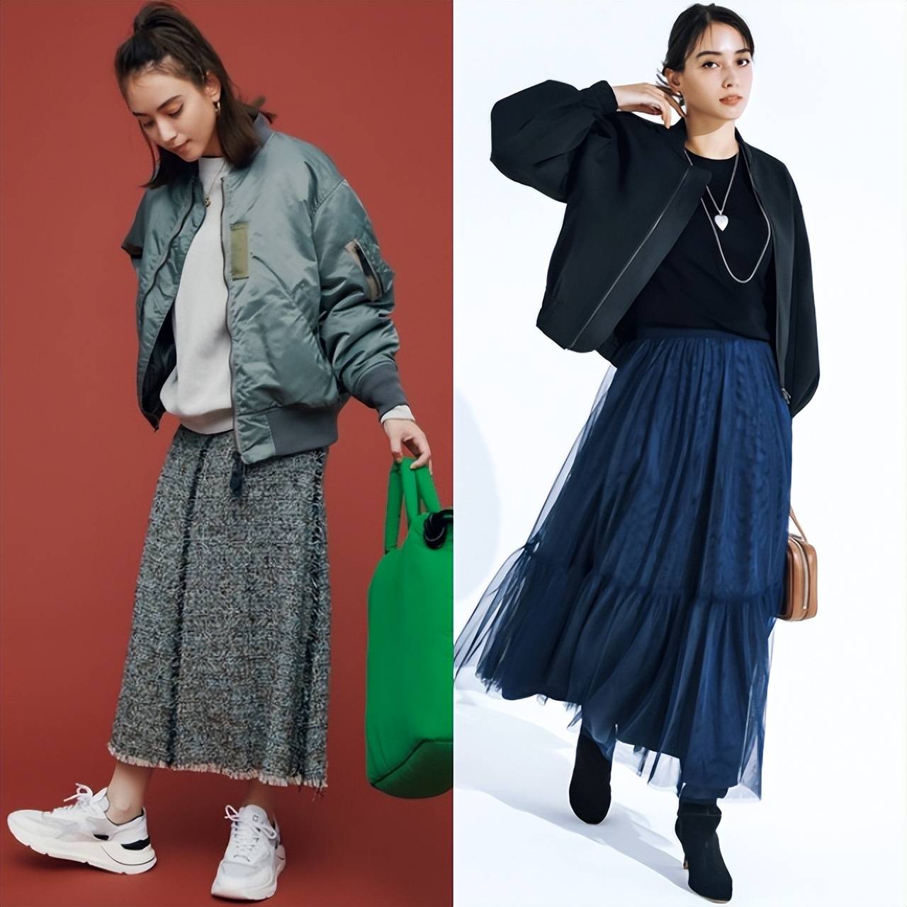 今秋最火穿搭:“MA-1夹克+半裙”,减龄时髦两不误,好看炸了-13 今秋最火穿搭:“MA-1夹克+半裙”,减龄时髦两不误,好看炸了
