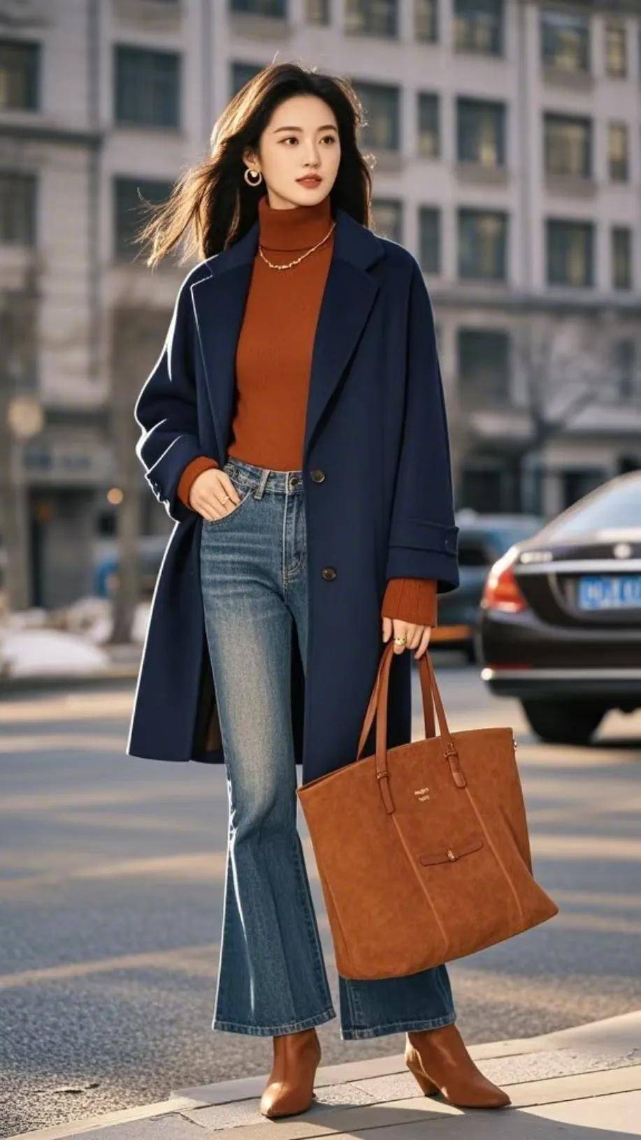 “藏蓝色”今年冬天又火了！这4组搭配照着搭就很时髦！