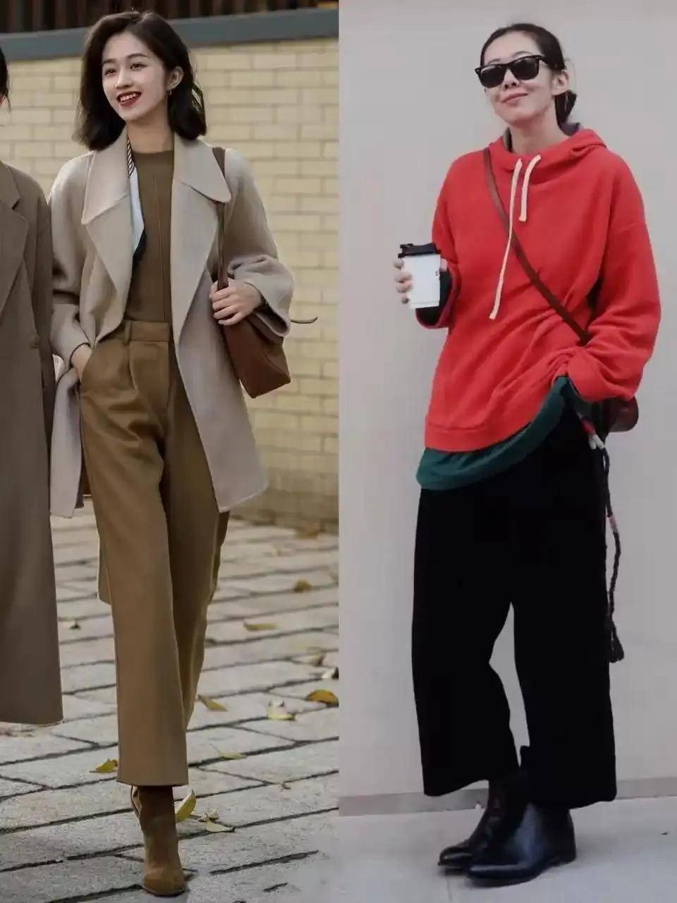 今年冬天成都街拍带火九分裤、阔腿裤、无痕裤，这样搭配上衣更有气质
