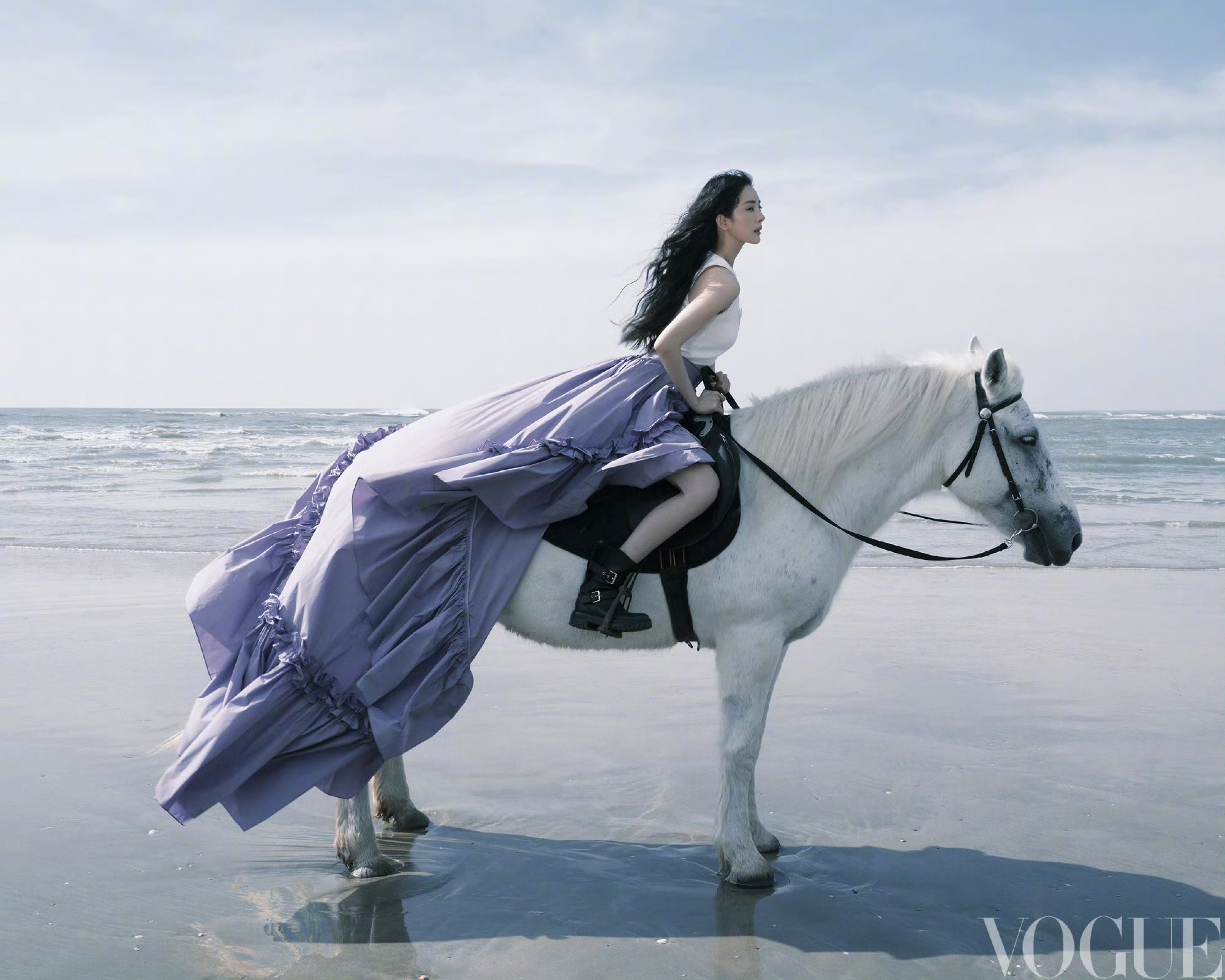 杨幂VOGUE开年刊封面 杨幂海边女骑士时尚大片