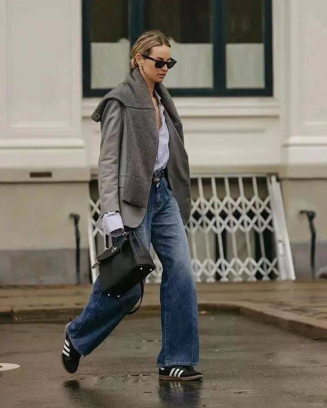 今年德训鞋和勃肯鞋搭配阔腿裤，松弛高级还显气质