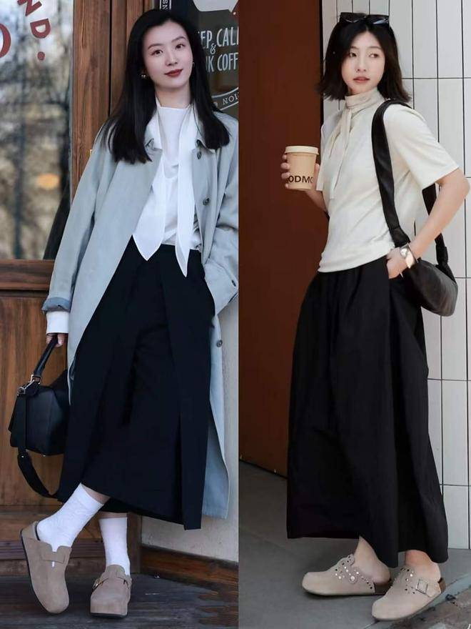 今年德训鞋和勃肯鞋搭配阔腿裤，松弛高级还显气质