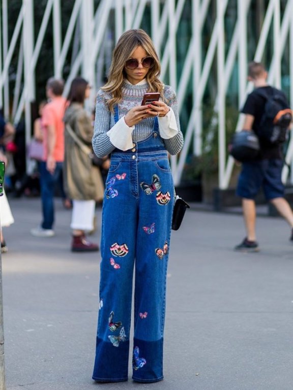 时尚街拍 丹宁宽裤的造型STYLE