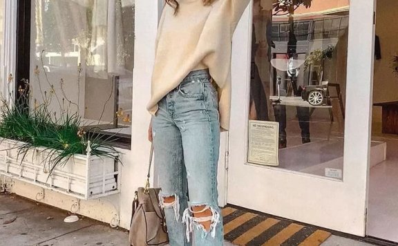 针织衫搭上牛仔裤，宁静雅致！