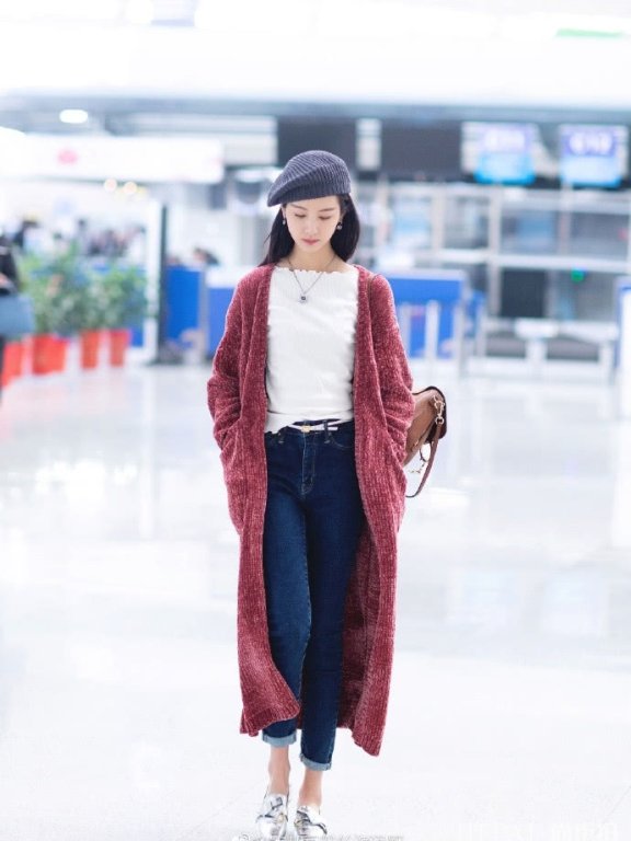 陈都灵针织长衫配牛仔好清新针织长衫配牛仔好清新