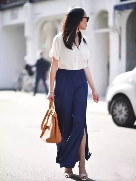 阔腿裤对不住,春天我更爱这条开衩裤