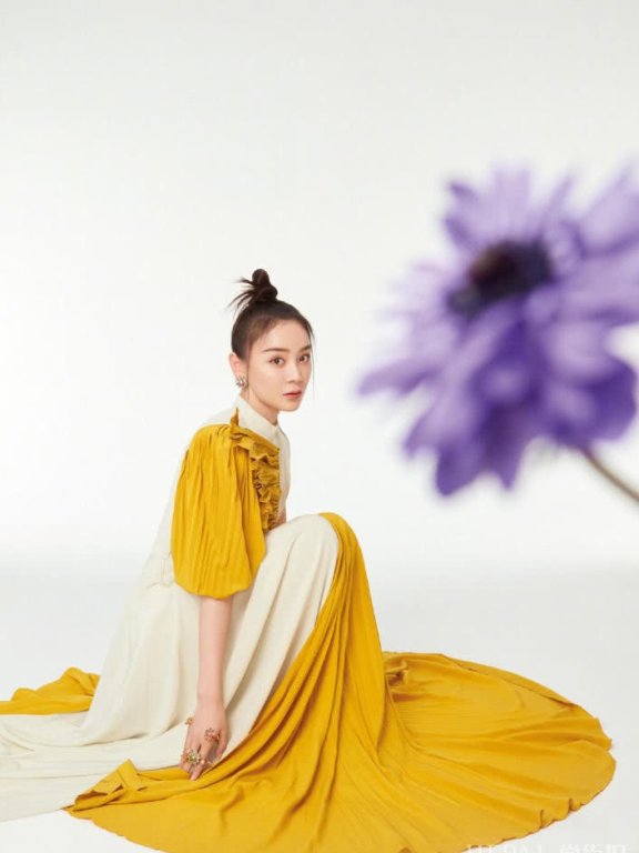 袁姗姗穿连衣裙,下摆铺成一个圈