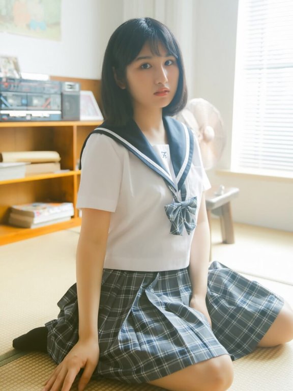 日系校园美女清纯短发写真图片